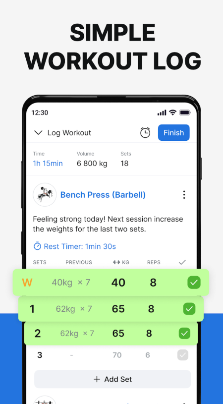 Hevy app screenshot showing workout log