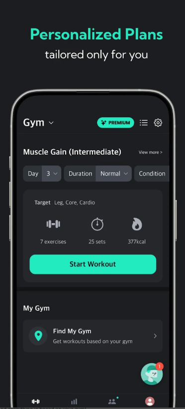 Planfit app screenshot showing AI gym workout plan